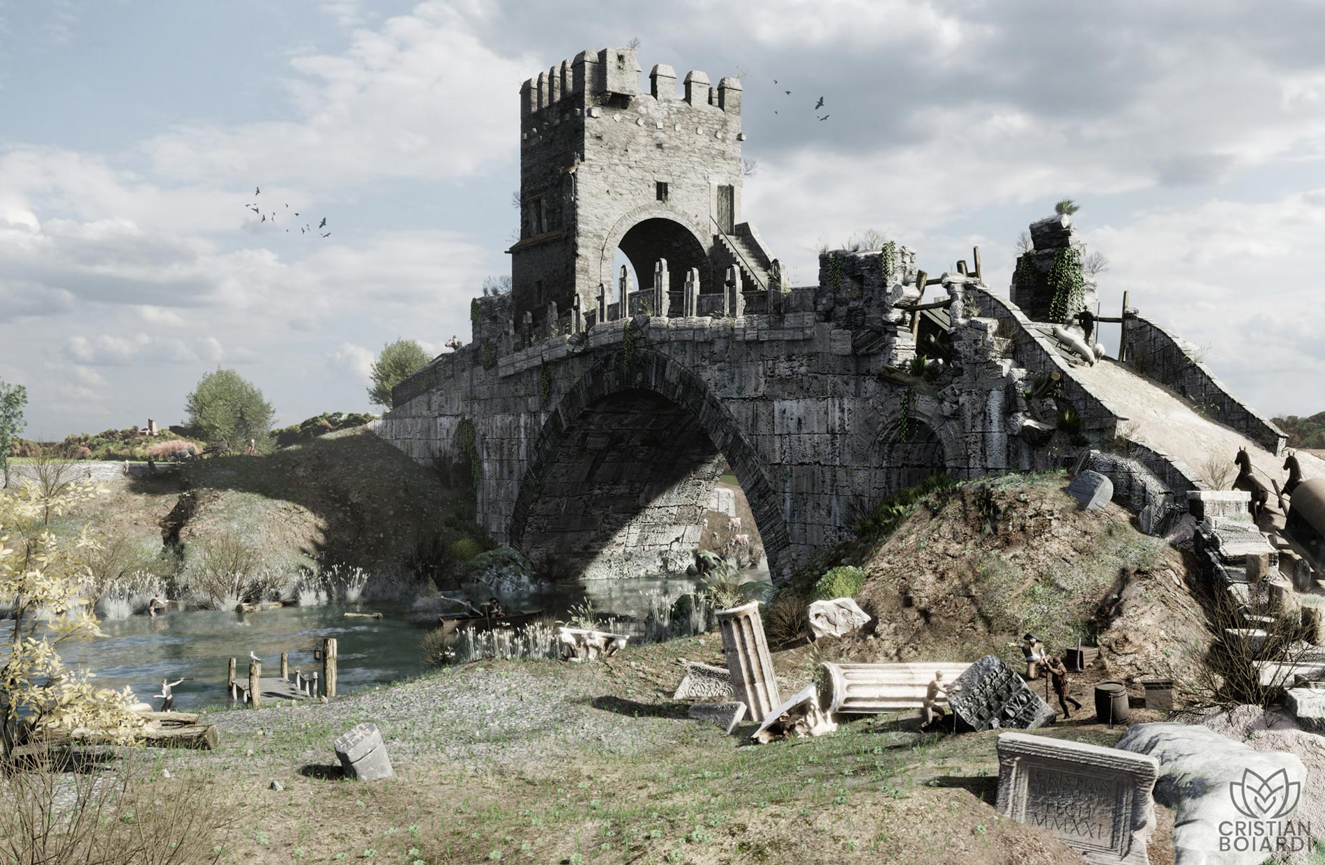 Cristian Boiardi - ricostruzione del ponte Salario al tempo di Piranesi