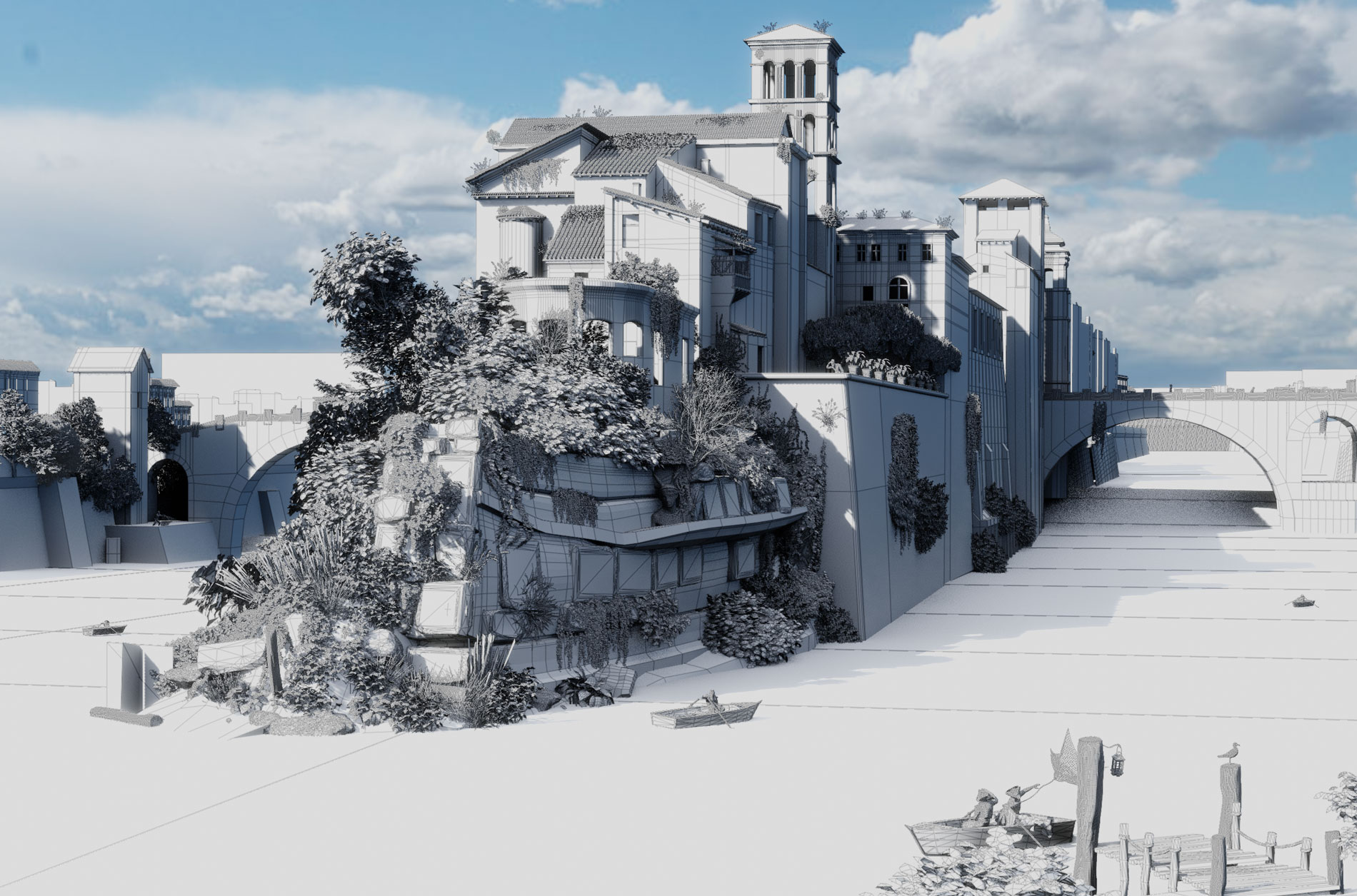 Cristian Boiardi - ricostruzione Isola Tiberina al tempo di Piranesi